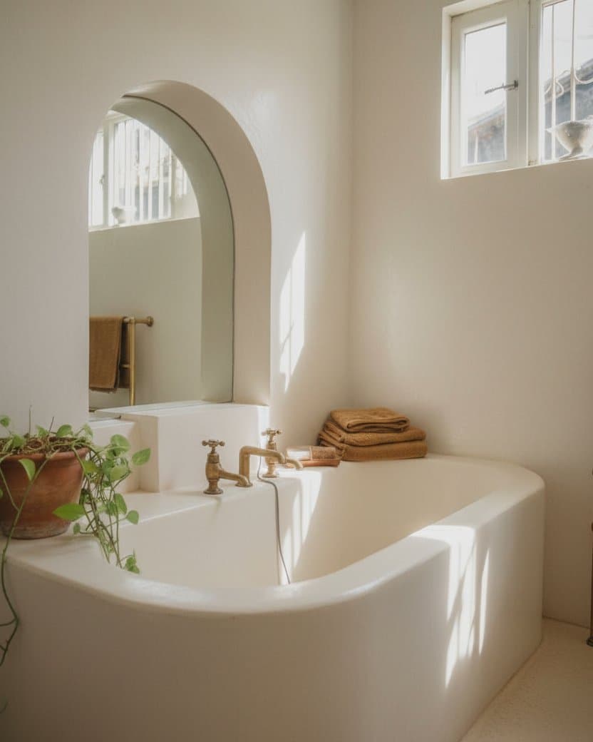 A bathroom drenched in deep teal zellige, tub and walls, with brass taps — before