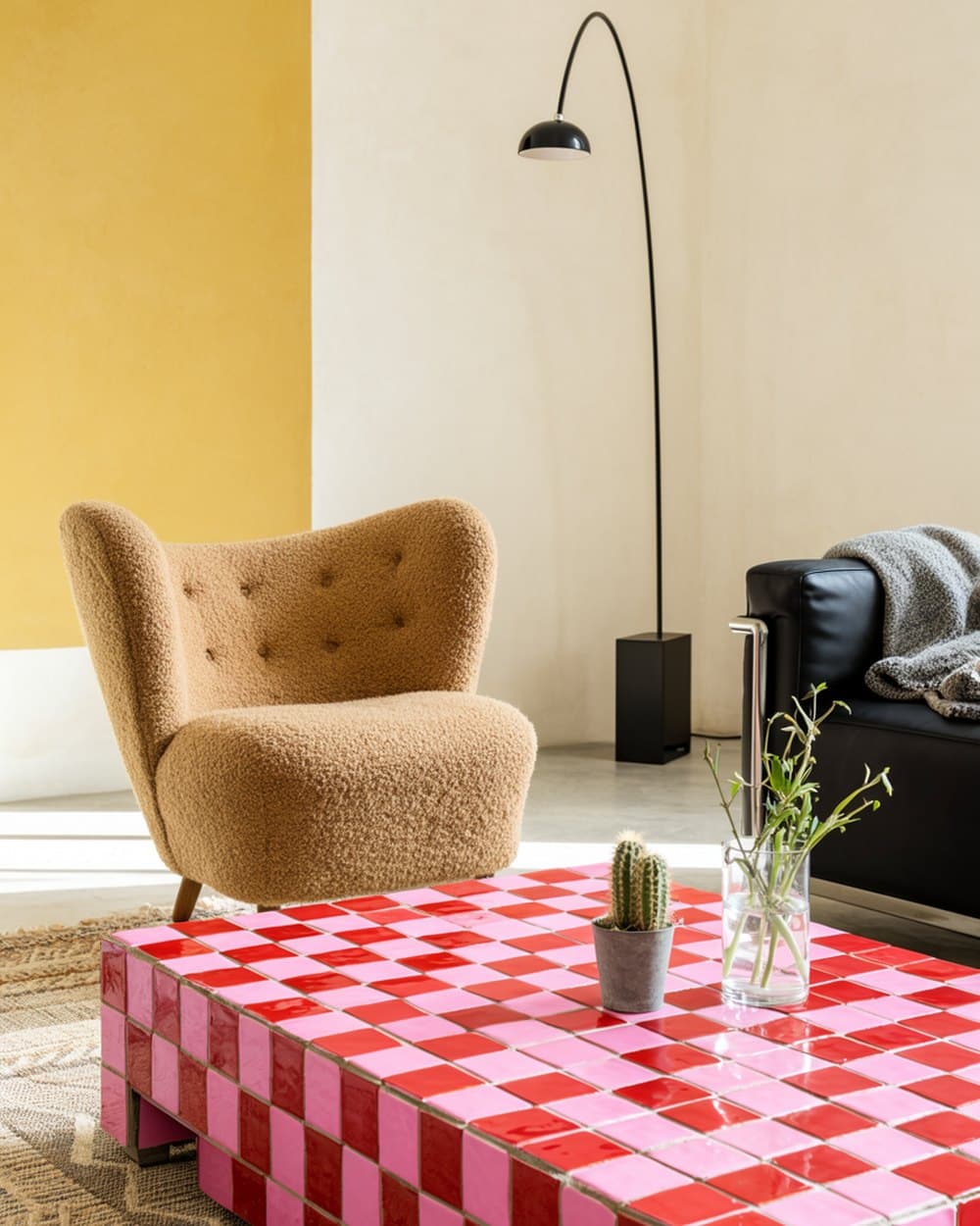 The Checkerboard Coffee Table in a sunlit sitting room