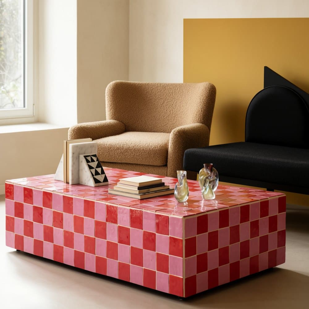 The table styled with books and objects
